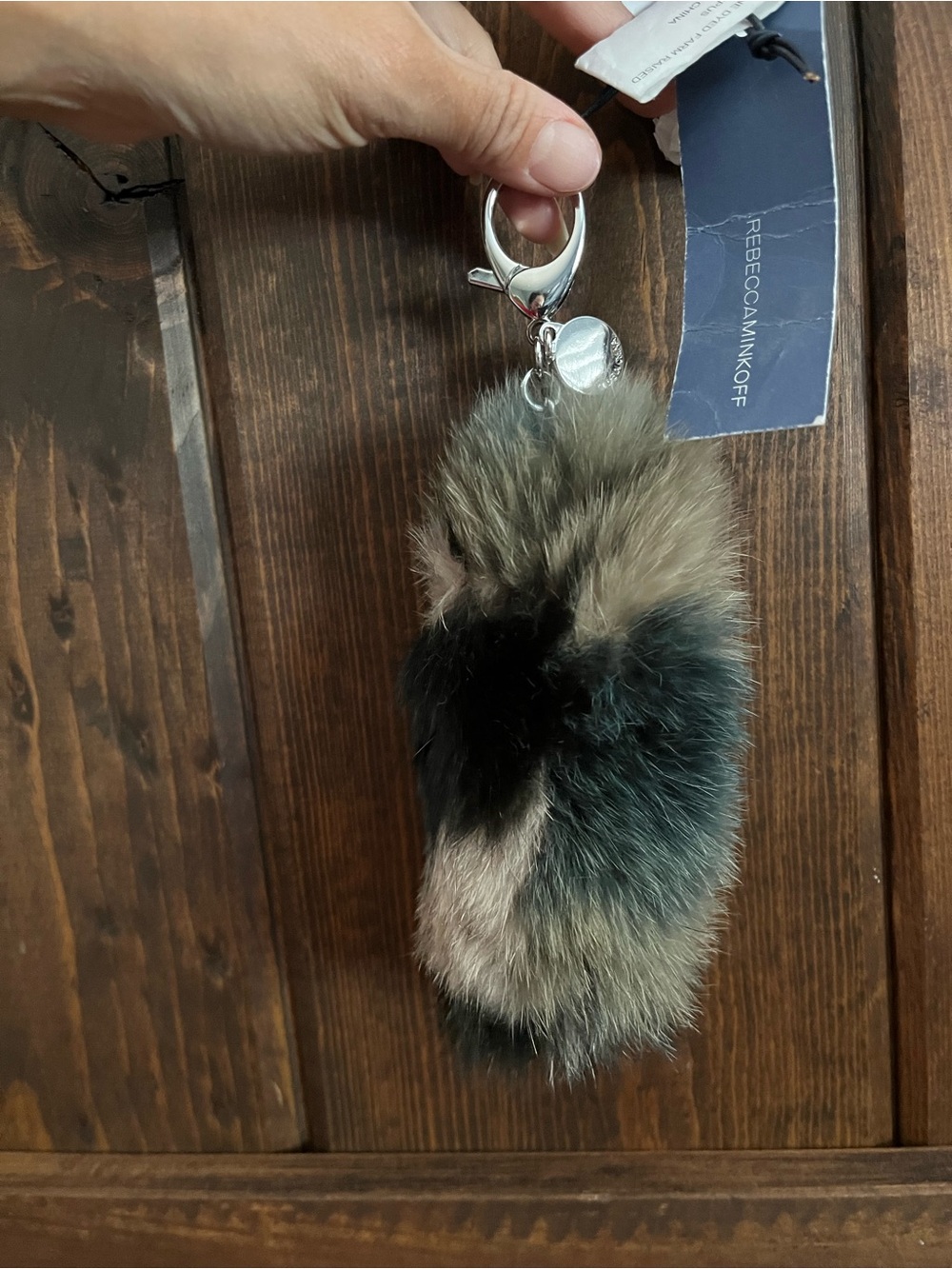 Brand new Rebecca Minkoff Fur Pom Keychain - Olive Green, Black, Taupe